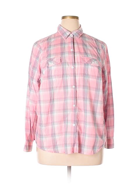 Sonoma Life Style 100 Cotton Plaid Light Pink Long Sleeve Button