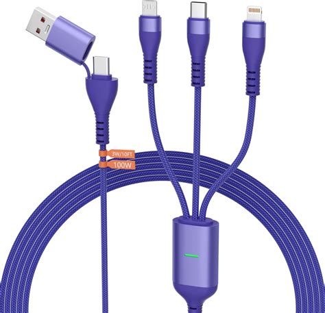 100W USB C Cable 3 In 1 Multi Charging Cable 3M Nylon USB A USB C To