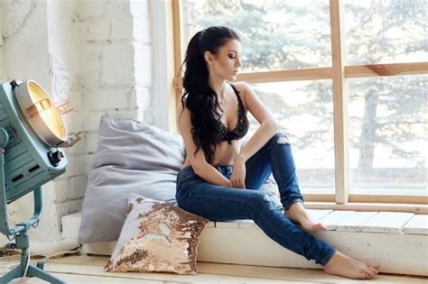 Premium Photo Sexy Nude Brunette In Bedroom In Lingerie Perfect