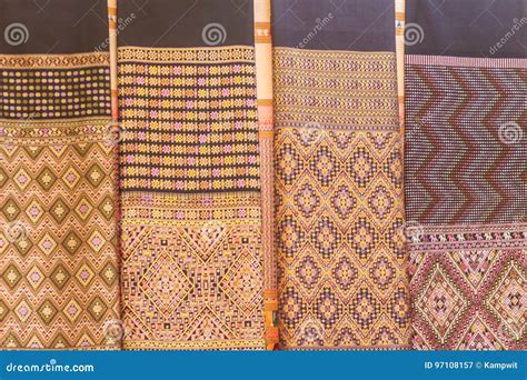 Colorful Of Native Thai Style Silk Beautiful Handmade Woven Fab Stock