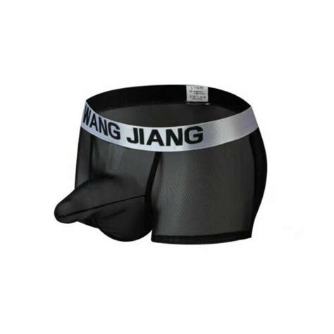 Mens Sexy Mesh Elephant Nose Pouch Boxer Briefs Underwear Bikini Trunks