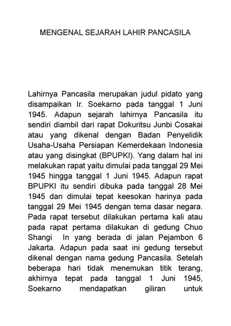 Mengenal Sejarah Lahir Pancasila Mengenal Sejarah Lahir Pancasila Lahirnya Pancasila Merupakan