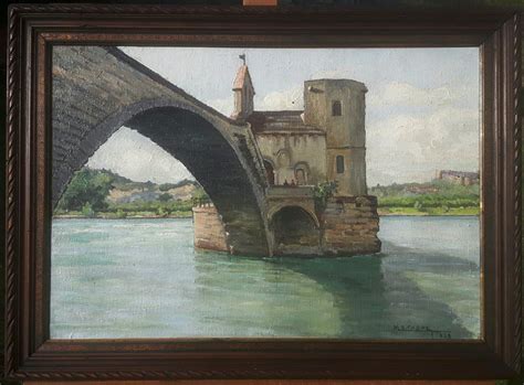 Proantic Tableau Paysage Avignon Vue Du Pont St Bénézet Marce