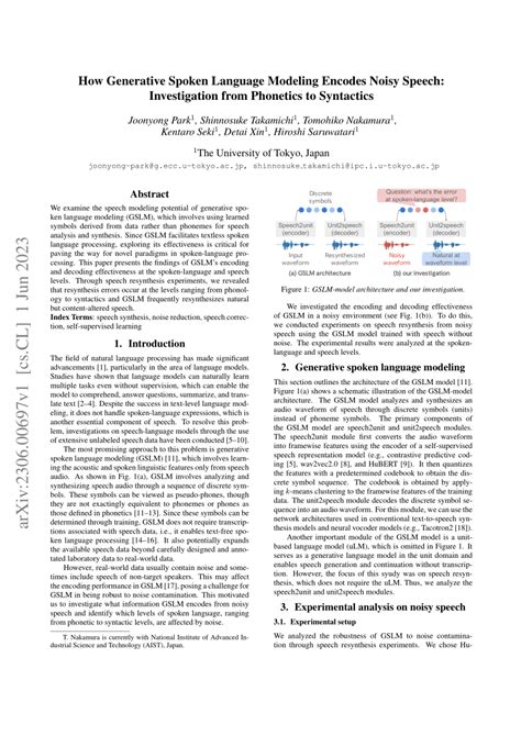 PDF How Generative Spoken Language Modeling Encodes Noisy Speech