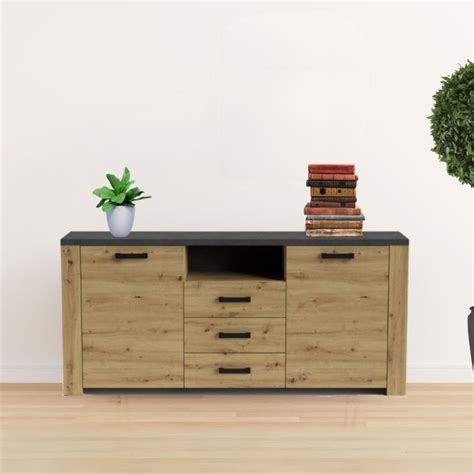 Credenza Follow Con Ante E Cassetti Colore Rovere E Antracite