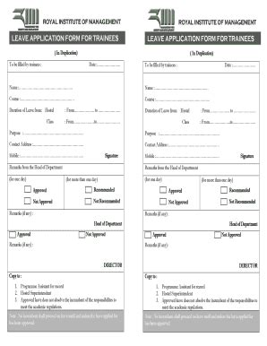 Fillable Online Leave Application Form For Trainees Leave Application