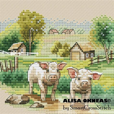 Rural Landscape With Pigs Cross Stitch Pattern Get PDF At