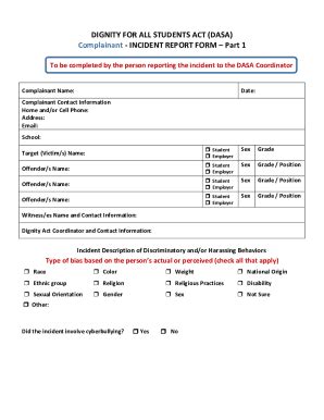 Fillable Online Dignity For All Students Act DASA Responding To