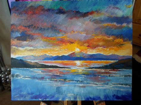 Sunset Over Mountains Painting at PaintingValley.com | Explore ...