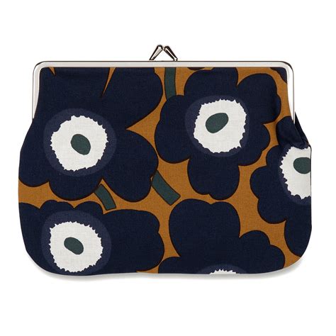 Marimekko Unikko Ochre Navy Large Coin Purse Made In Finland