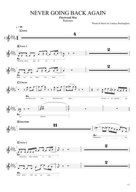 Never Going Back Again Tab By Fleetwood Mac Guitar Pro Full Score