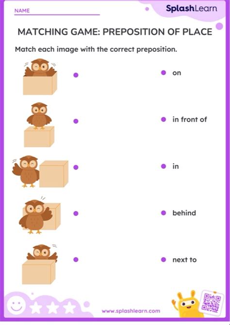 Matching Game Preposition Of Place Worksheet