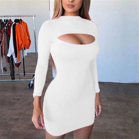 ⭐⭐⭐womens Sexy Long Sleeve Bodycon Mini Dress Ladies Party Slim Dresses Clubwear Ebay