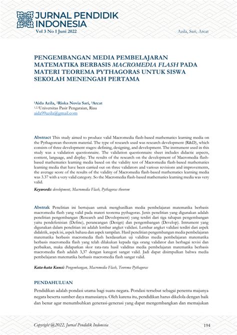 PDF Pengembangan Media Pembelajaran Matematika Berbasis Macromedia