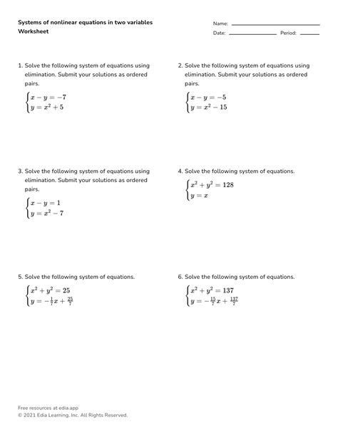 Systems Of Equations Worksheet