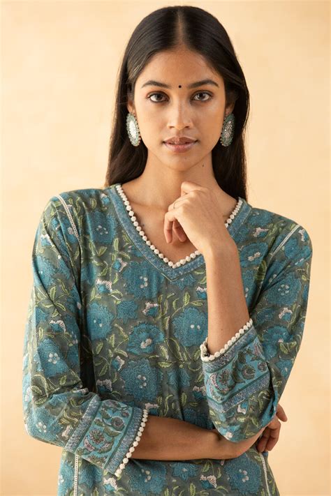 Buy Grey Block Printed A Line Cotton Kurta For Women FGMK21 22