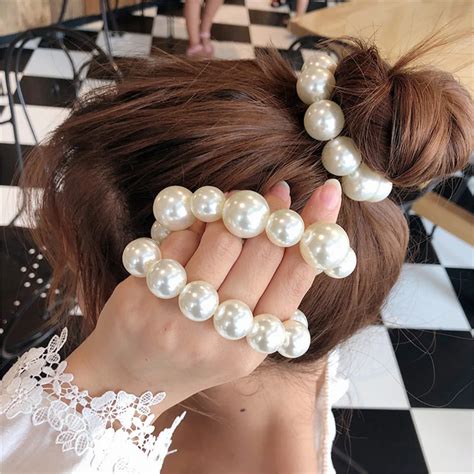 Lazos Elegantes Para El Cabello Con Perlas Grandes Para Mujer Coleteros