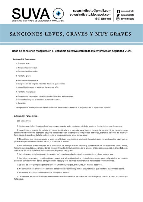 Sanciones Leves Graves Y Muy Graves Recogidas En El Convenio Colectivo