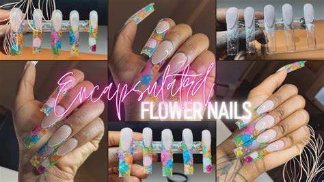 Acrylic Press Ons 💐 Encapsulated Flower Nails Tutorial Youtube