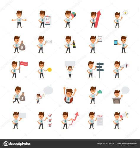 Happy Office Workers Flat Vector Icons Stock Vector Image By