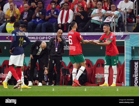 Morocco S Romain Saiss Is Replaced By Morocco S Selim Amallah During