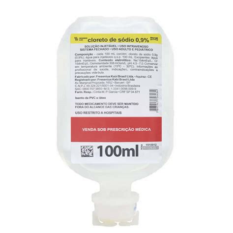 Soro Fisiológico Cloreto de Sódio 0 9 Frasco 100ml Farmace