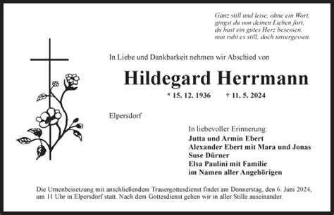 Traueranzeigen Von Hildegard Herrmann Trauer Flz De