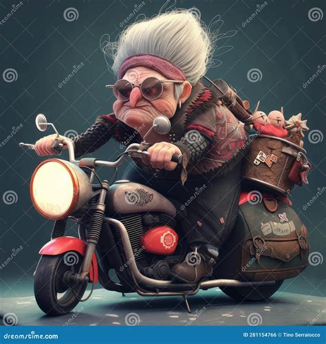 Funny Badass Pixar Style Old Granny Biker,generated with AI. Stock ...