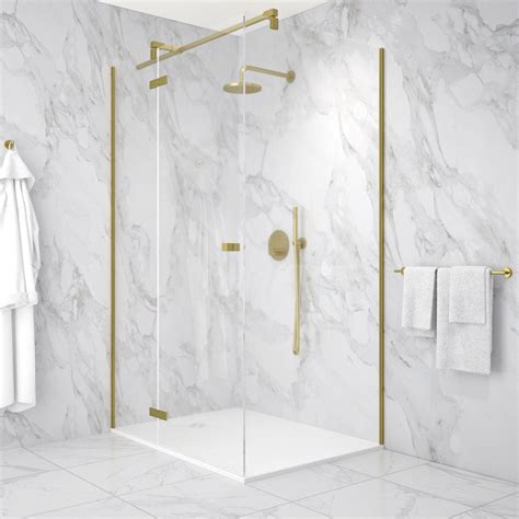 Hinged 1200mm Shower Door 1000mm Side Panel Brushed Brass 34 St John