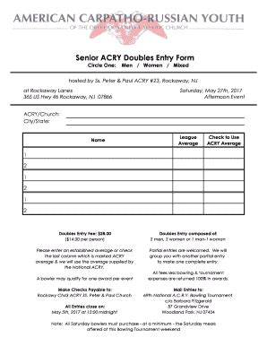 Fillable Online Senior ACRY Doubles Entry Form Fax Email Print PdfFiller