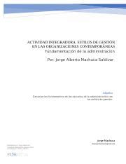 Actividad Integradora Estilos De Gesti N En Las Organizaciones