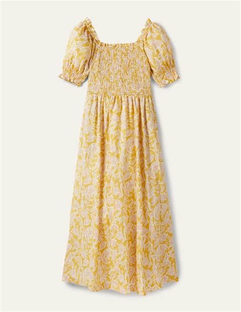 Smocked Bodice Midi Dress Butter Wild Flora Boden Us