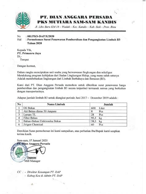 Surat Pengajuan Limbah B3 Pdf