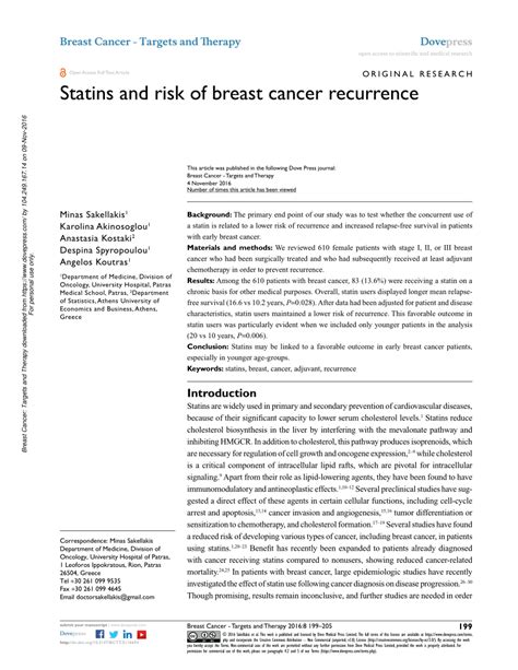 Pdf Statins And Risk Of Breast Cancer Recurrence