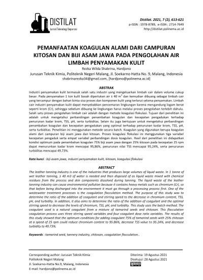 PEMANFAATAN KOAGULAN ALAMI DARI CAMPURAN KITOSAN DAN BIJI ASAM JAWA