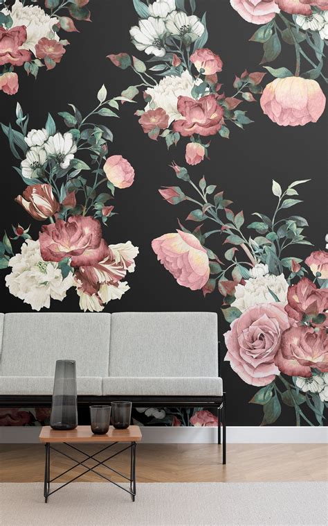 Vintage Pink And Cream Dark Floral Wallpaper Mural Hovia Pink Floral Wallpaper Floral