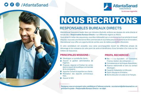 Atlantasanad Assurance Recrute Des Responsables Bureaux Directs Mon