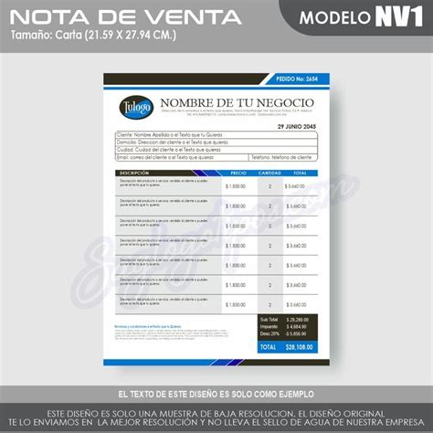 NOTA DE VENTA COMPROBANTE DE COMPRA tamaño carta en formato