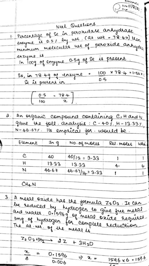 Question Bank For Neet Mole Concept Class 11 Handwritten Notes Pdf Shop Handwritten Notes Shn