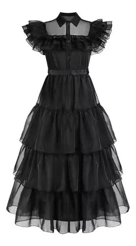 Vestido De Wednesday Addams Disfraz Negro Cosplay Baile Escolar Trajes