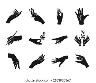 Hand Gestures Contour Solid Vector Set Stock Vector Royalty Free