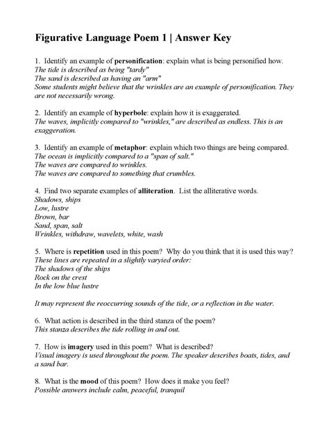 Finding Figurative Language Worksheet