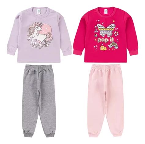 Kit 2 Conjuntos Inverno Moletom Infantil Menina Parcelamento Sem Juros