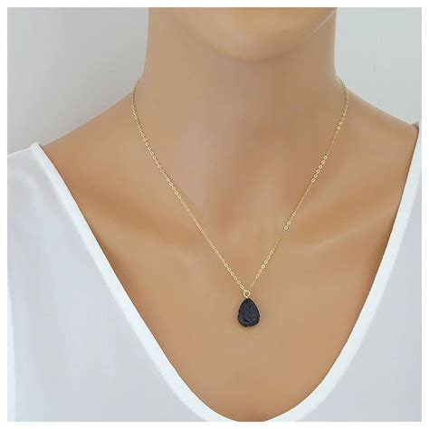 Amazon Andelaisi Boho Lava Bead Choker Necklace Black Teardrop