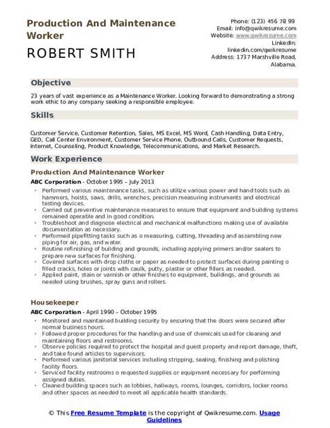 Free Maintenance Resume Templates Free Templates Printable