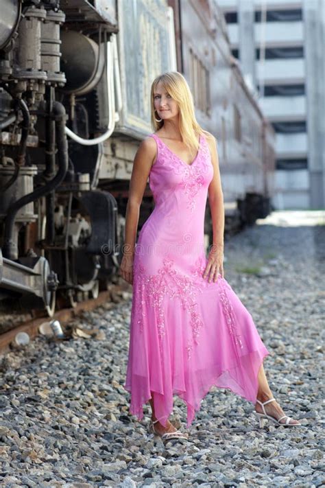 Beautiful Blonde Beside A Train Stock Image Image Of Railroad Beauty