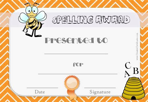 Spelling Bee Award Certificate Template Templates Example Templates