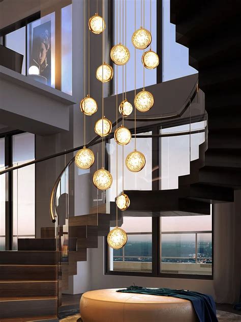 Large Crystal Staircase Lighting Chandelier Ball With Long Suspension