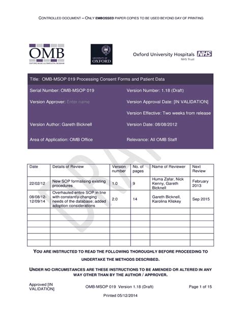 Fillable Online Weblearn Ox Ac Omb Msop Processing Consent Forms