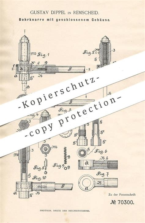 Original Patent Gustav Dippel Remscheid 1892 Bohrknarre